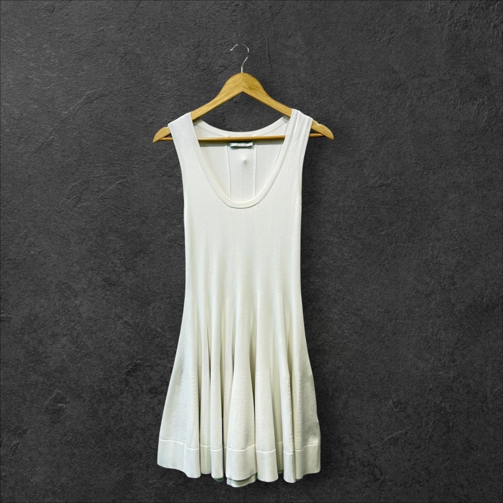 A.L.C. White Ribbed Knit Fit and Flare Scoop Neck Sleeveless Dress Size M